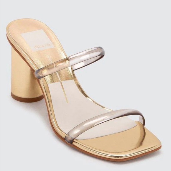 ♦️SOLD♦️DOLCE VITA Noles Gold w Clear Straps Open Toe Slides Slip On Heels Sanda - Picture 16 of 16